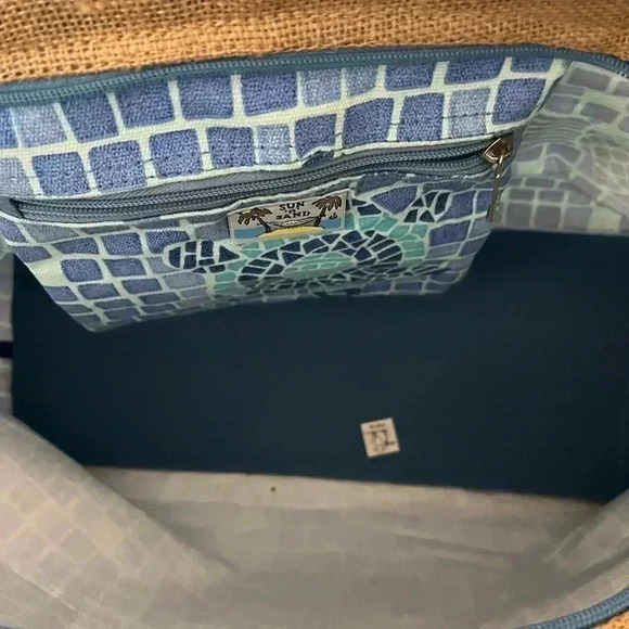 NEW Sun N Sand Beach /Pool Canvas Tote BAG Blue Green Ocean Turtles Fish - Picture 5 of 10